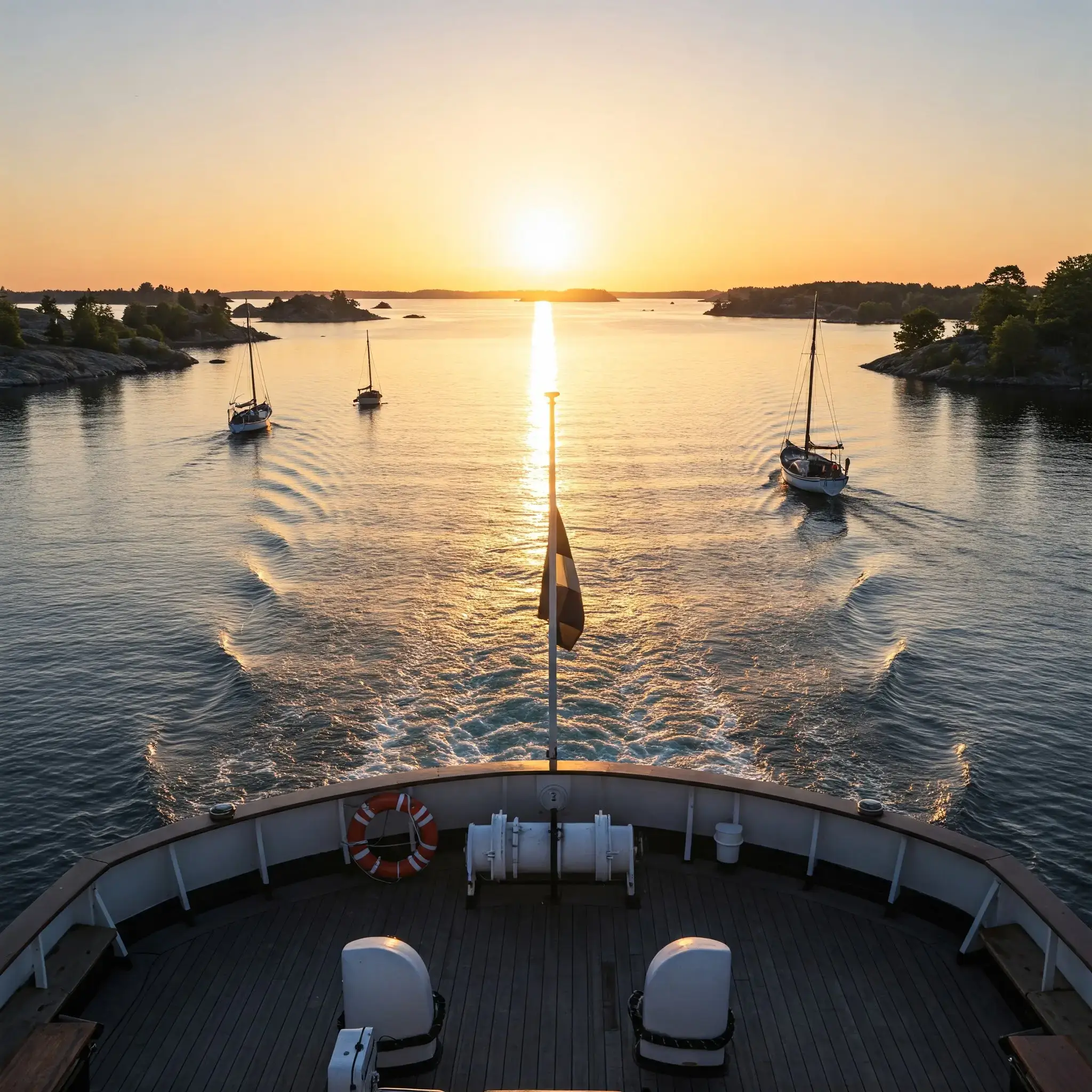 Islands and sunset in the Stockholm Archipelago