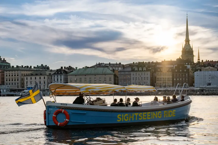 Sightseeing tour boat at dock