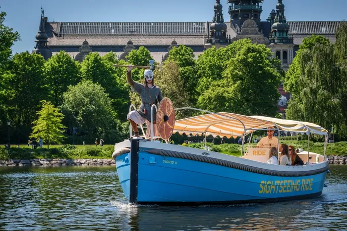 Sightseeing Ride Viking boat heading to the Viking Museum on Djurgården in Stockholm