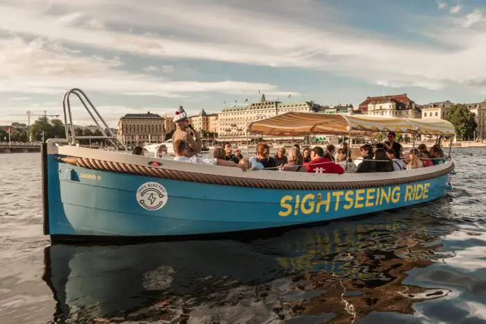 Sightseeing tour boat at dock