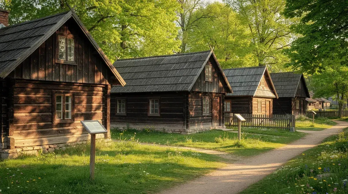 Historische Gebäude im Freilichtmuseum Skansen auf Djurgården